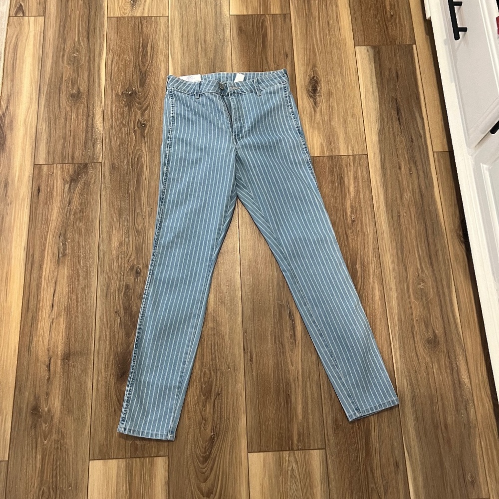NWT H&M Skinny Ankle High Waist Jeans Blue White Stripe Size 28